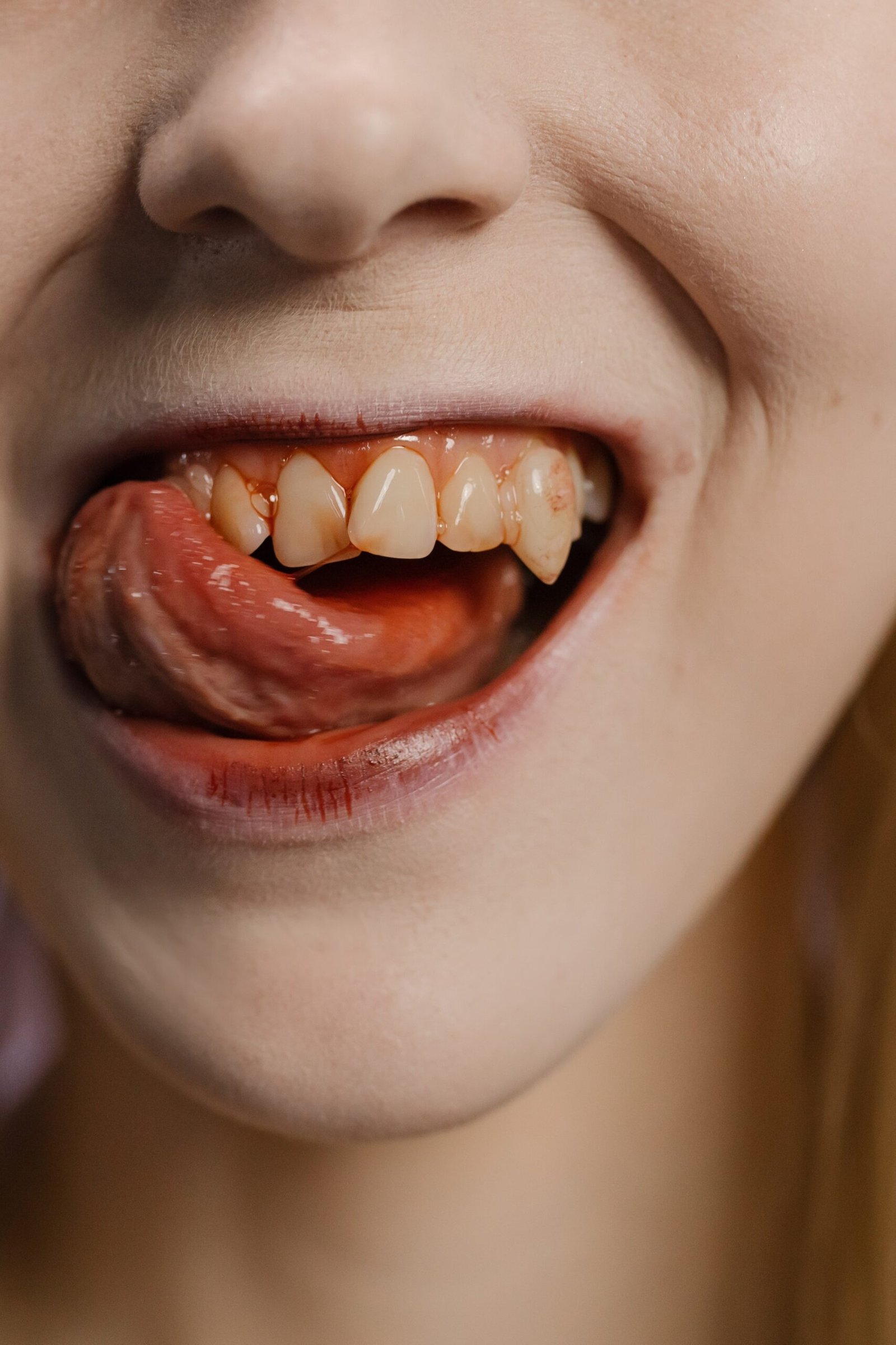 A vampire licking its lips