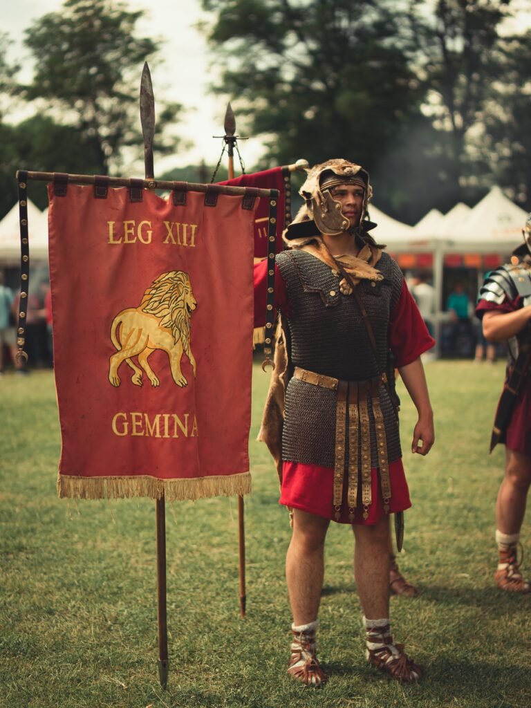 Roman legionnaire from the roman empire with flag